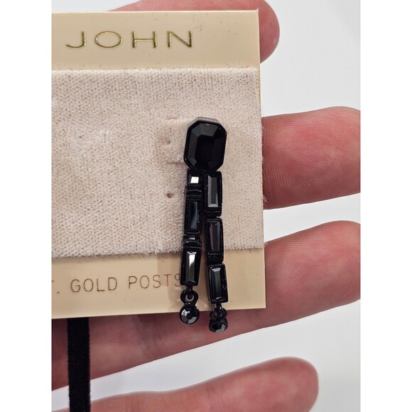 NEW NWT St. John Swarovski Crystal Gold Plated Black Drop Dangle Earrings Gift - Picture 5 of 7